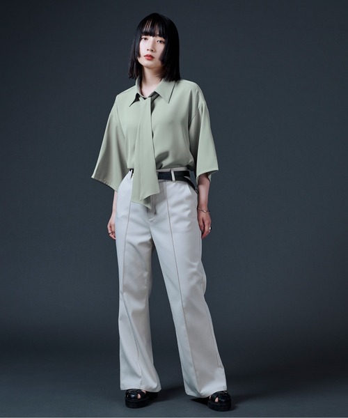 Ellno Loset(エルノロゼット)の「ポリトロボウタイシャツ/セットアップ対応(シャツ/ブラウス・メンズ・オフホワイト/ブラック/ライトグリーン・MEDIUM/LARGE)」の10枚目の写真