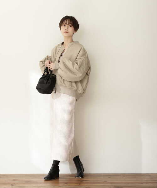 N.（N. Natural Beauty Basic）（エヌエヌナチュラルビューティーベーシック）の「【松井愛莉さん着用】◆ボリュームスリーブＭＡ－1ブルゾン（MA-1・レディース・ブラック/ベージュ・MEDIUM）」の18枚目の写真