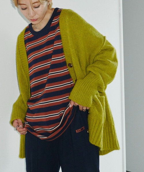 Auntie Rosa Holiday(アンティローザホリデー)の「マルチボーダーオーバーサイズロンT(Tシャツ/カットソー・レディース・ブラウン/ベージュ/グリーン・FREE)」の5枚目の写真