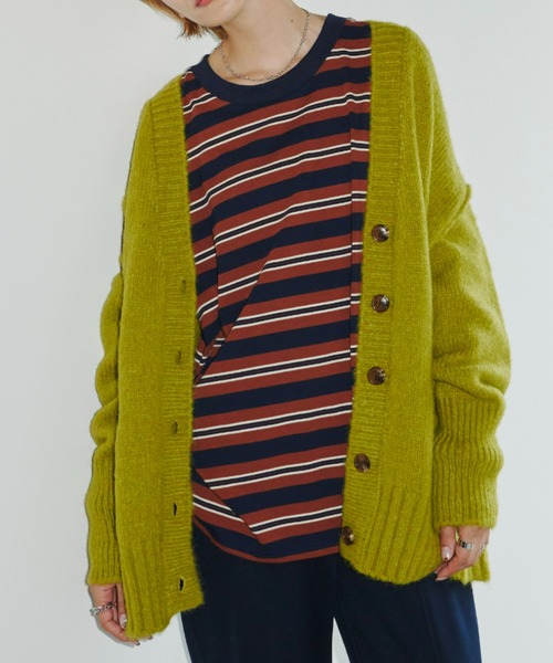 Auntie Rosa Holiday(アンティローザホリデー)の「マルチボーダーオーバーサイズロンT(Tシャツ/カットソー・レディース・ブラウン/ベージュ/グリーン・FREE)」の12枚目の写真