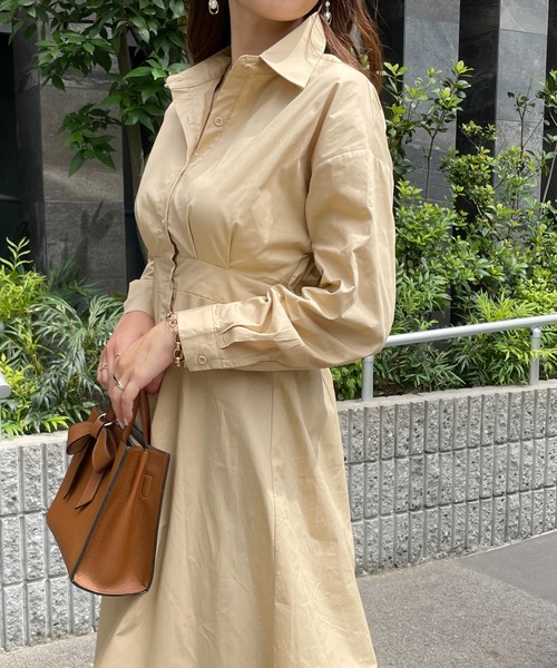 StyleSea（スタイルシー）の「タック入りXラインシャツワンピース（シャツワンピース・レディース・ライトブルー/ベージュ/オフホワイト・FREE）」の6枚目の写真