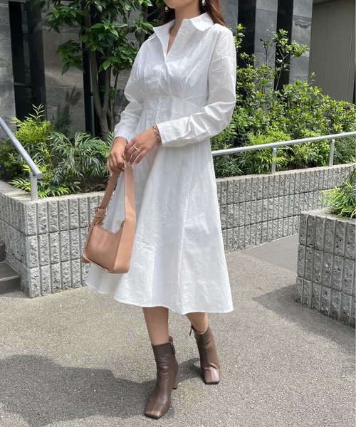 StyleSea（スタイルシー）の「タック入りXラインシャツワンピース（シャツワンピース・レディース・ライトブルー/ベージュ/オフホワイト・FREE）」の4枚目の写真