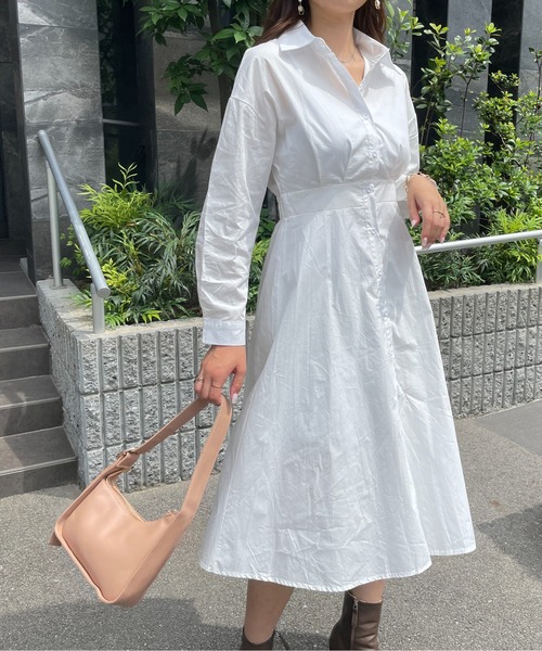 StyleSea（スタイルシー）の「タック入りXラインシャツワンピース（シャツワンピース・レディース・ライトブルー/ベージュ/オフホワイト・FREE）」の15枚目の写真