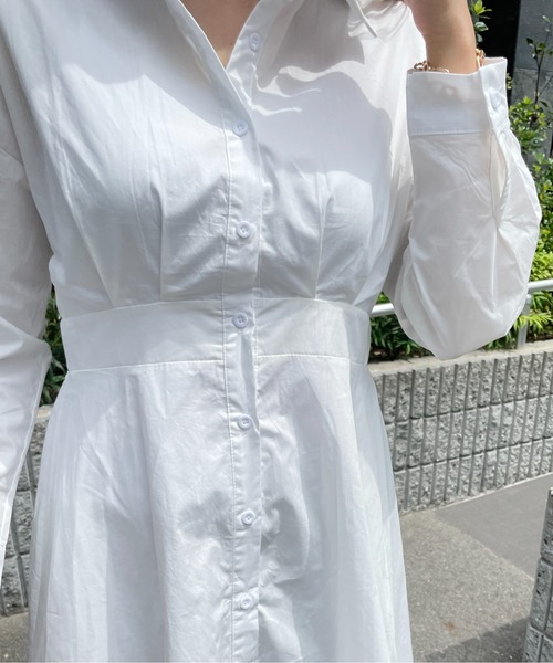 StyleSea（スタイルシー）の「タック入りXラインシャツワンピース（シャツワンピース・レディース・ライトブルー/ベージュ/オフホワイト・FREE）」の8枚目の写真