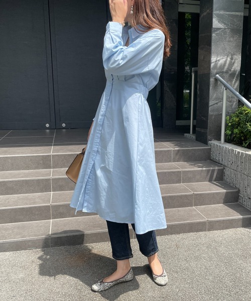 StyleSea（スタイルシー）の「タック入りXラインシャツワンピース（シャツワンピース・レディース・ライトブルー/ベージュ/オフホワイト・FREE）」の18枚目の写真