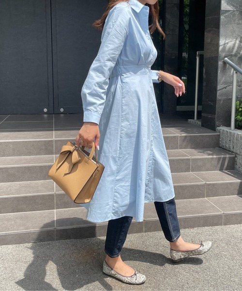 StyleSea（スタイルシー）の「タック入りXラインシャツワンピース（シャツワンピース・レディース・ライトブルー/ベージュ/オフホワイト・FREE）」の7枚目の写真
