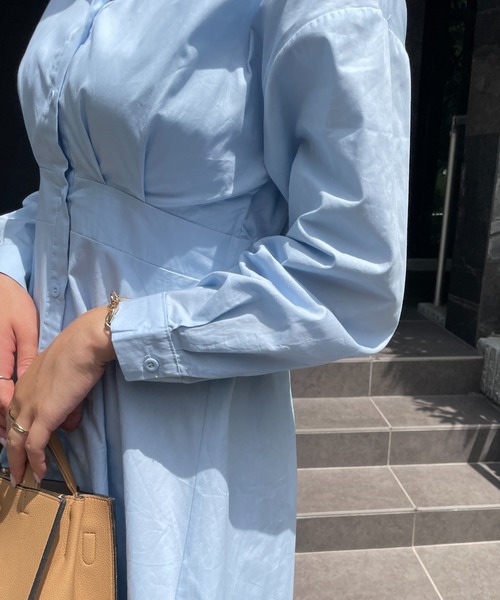 StyleSea（スタイルシー）の「タック入りXラインシャツワンピース（シャツワンピース・レディース・ライトブルー/ベージュ/オフホワイト・FREE）」の19枚目の写真