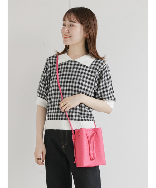 ehka sopo（エヘカソポ）の「ギンガムチェック/無地アソートニットポロシャツ（Tシャツ/カットソー・レディース・オレンジ/グリーン/ミント/ピンク/ベージュ/ブラック・ﾌﾘ-）」の20枚目の写真