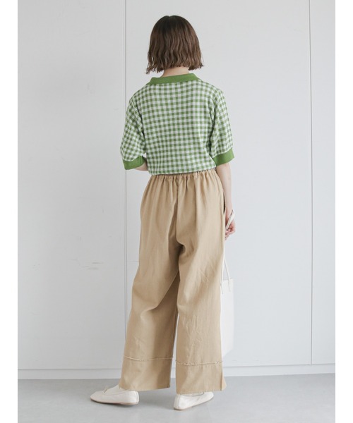 ehka sopo（エヘカソポ）の「ギンガムチェック/無地アソートニットポロシャツ（Tシャツ/カットソー・レディース・オレンジ/グリーン/ミント/ピンク/ベージュ/ブラック・ﾌﾘ-）」の16枚目の写真