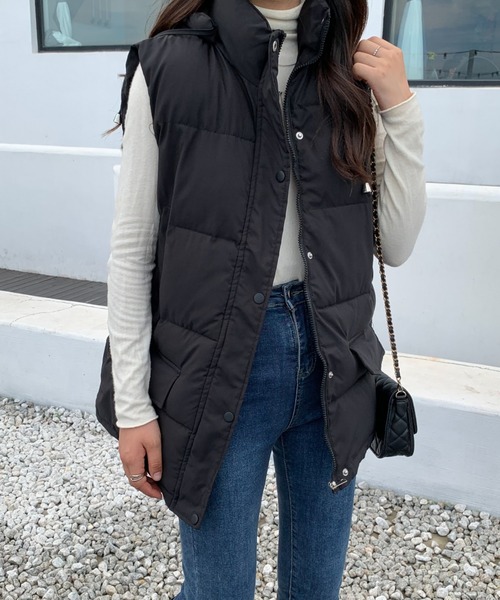 ABITOKYO（アビトーキョー）の「スタンドカラー中綿ベスト（ダウンベスト・レディース・ブラック/ベージュ・FREE）」の9枚目の写真