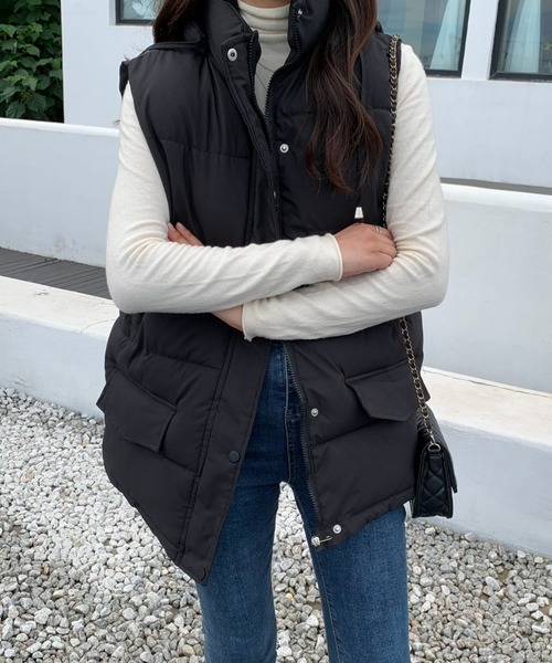 ABITOKYO（アビトーキョー）の「スタンドカラー中綿ベスト（ダウンベスト・レディース・ブラック/ベージュ・FREE）」の11枚目の写真