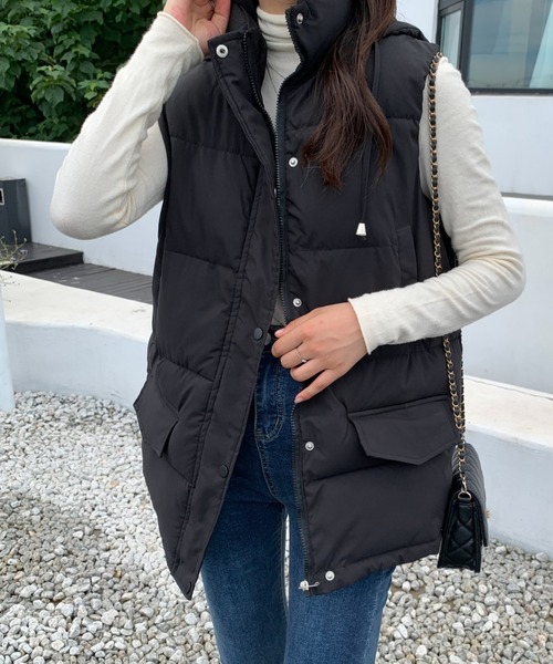 ABITOKYO（アビトーキョー）の「スタンドカラー中綿ベスト（ダウンベスト・レディース・ブラック/ベージュ・FREE）」の12枚目の写真