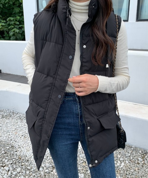 ABITOKYO（アビトーキョー）の「スタンドカラー中綿ベスト（ダウンベスト・レディース・ブラック/ベージュ・FREE）」の13枚目の写真