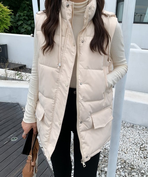 ABITOKYO（アビトーキョー）の「スタンドカラー中綿ベスト（ダウンベスト・レディース・ブラック/ベージュ・FREE）」の21枚目の写真