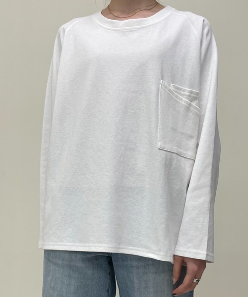 GLANCE(グランス)の「ポケット付きロングTシャツ(Tシャツ/カットソー・レディース・ブラック/カーキ/グレー/ホワイト/ブラウン・38)」の1枚目の写真