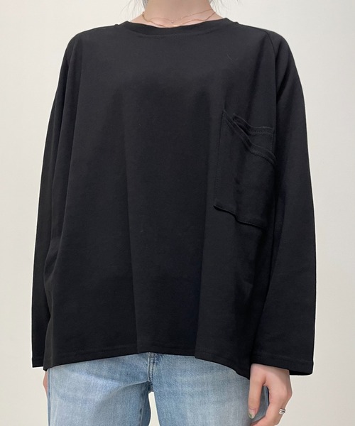 GLANCE(グランス)の「ポケット付きロングTシャツ(Tシャツ/カットソー・レディース・ブラック/カーキ/グレー/ホワイト/ブラウン・38)」の13枚目の写真