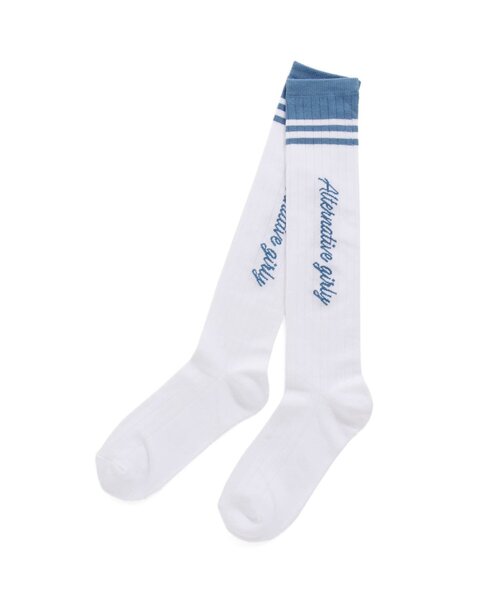 algy(アルジー)の「タテロゴラインハイソックス(ソックス/靴下・キッズ・ブラック/グリーン/オフホワイト/サックスブルー・21/24)」の4枚目の写真