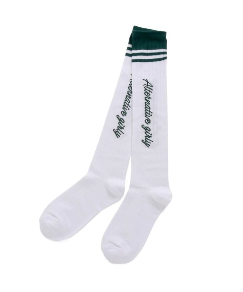 algy(アルジー)の「タテロゴラインハイソックス(ソックス/靴下・キッズ・ブラック/グリーン/オフホワイト/サックスブルー・21/24)」の3枚目の写真