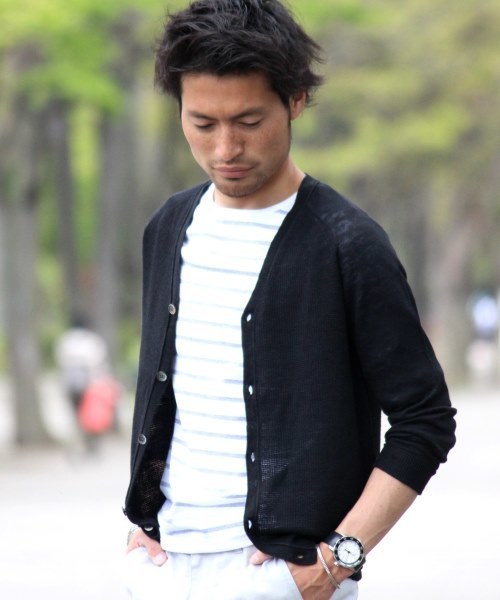 JOURNAL STANDARD（ジャーナルスタンダード）の「ウォッシャブルリネンカーディガン #（カーディガン/ボレロ・メンズ・ホワイト/ブラック/ベージュ/ネイビー・LARGE/MEDIUM）」の2枚目の写真