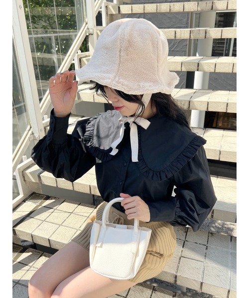 WC（ダブル シー）の「フェイクファーストラップハット（ハット・レディース・ブラウン/ブラック/アイボリー・FREE）」の6枚目の写真