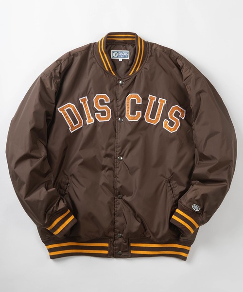 DISCUS(ディスカス)の「【DISCUS/ディスカス】ブランドロゴワッペン ナイロン 中綿スタジャン/リブライン アップリケ ブルゾン/ ビッグシルエット(スタジャン・メンズ・グリーン/ネイビー/ブラック/ブラウン・XL/M/L)」の2枚目の写真