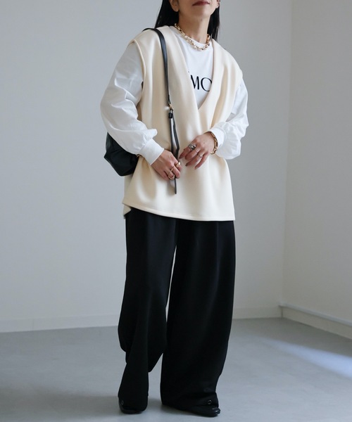 ap retro(アプレトロ)の「ダンボール深Vネックオーバーベスト(ベスト・レディース・アイボリー/ブラック/グレー・FREE)」の12枚目の写真