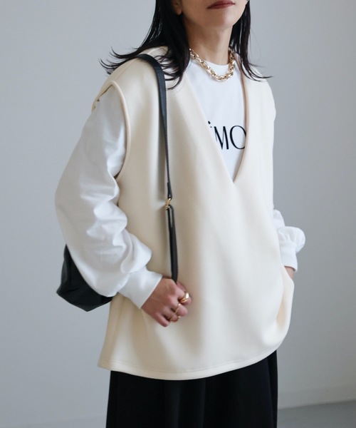 ap retro(アプレトロ)の「ダンボール深Vネックオーバーベスト(ベスト・レディース・アイボリー/ブラック/グレー・FREE)」の6枚目の写真