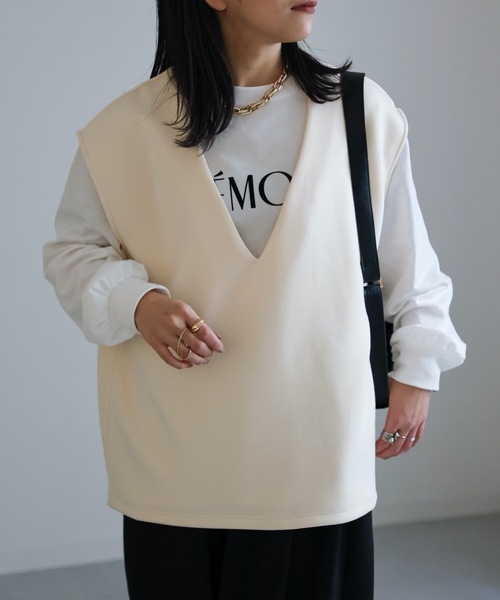 ap retro(アプレトロ)の「ダンボール深Vネックオーバーベスト(ベスト・レディース・アイボリー/ブラック/グレー・FREE)」の7枚目の写真