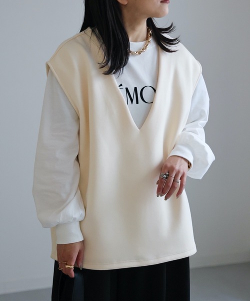 ap retro(アプレトロ)の「ダンボール深Vネックオーバーベスト(ベスト・レディース・アイボリー/ブラック/グレー・FREE)」の8枚目の写真