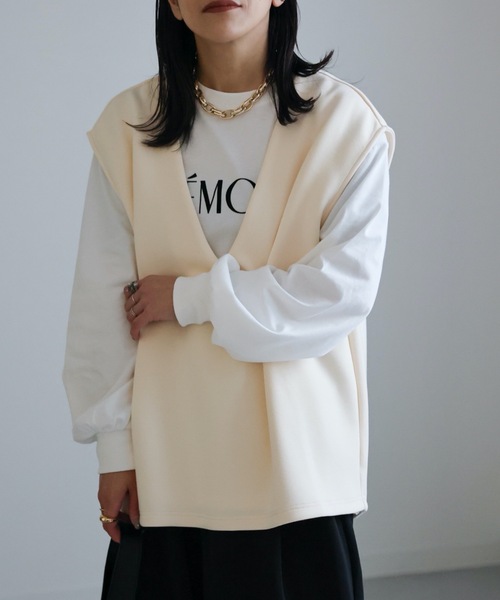 ap retro(アプレトロ)の「ダンボール深Vネックオーバーベスト(ベスト・レディース・アイボリー/ブラック/グレー・FREE)」の9枚目の写真