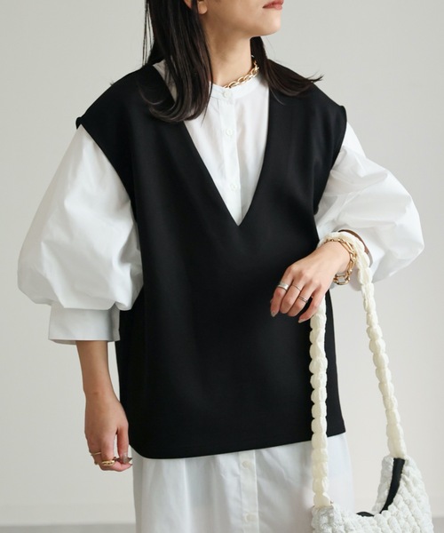 ap retro(アプレトロ)の「ダンボール深Vネックオーバーベスト(ベスト・レディース・アイボリー/ブラック/グレー・FREE)」の20枚目の写真