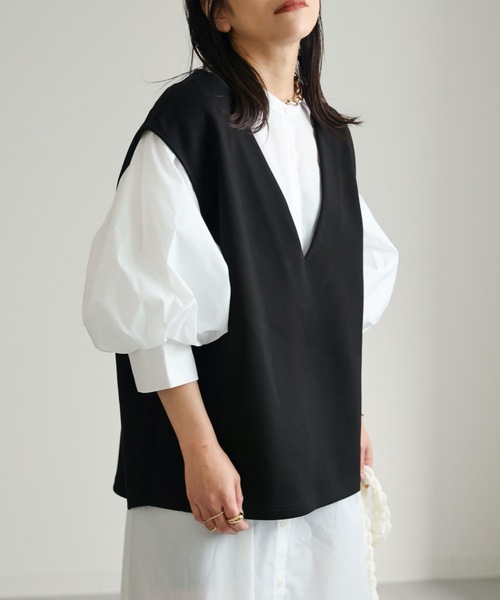 ap retro(アプレトロ)の「ダンボール深Vネックオーバーベスト(ベスト・レディース・アイボリー/ブラック/グレー・FREE)」の21枚目の写真