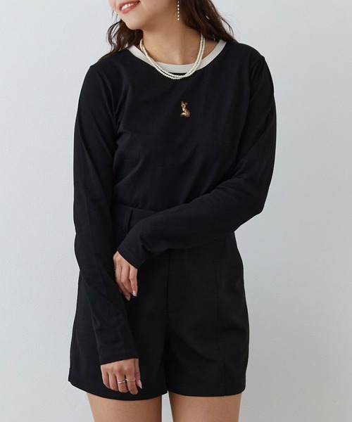 たっくん8590 セール】キツネ刺繍リンガーロンTEE（Tシャツ/カットソー）｜179