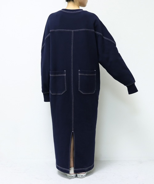 andme（アンドミー）の「裏毛配色ステッチ長袖スウェットワンピース（ワンピース・レディース・ブラック/チャコールグレー/グリーン/オートミール/ネイビー/ブルー/ブラウン/グレー系その他/アイボリー系・M）」の12枚目の写真