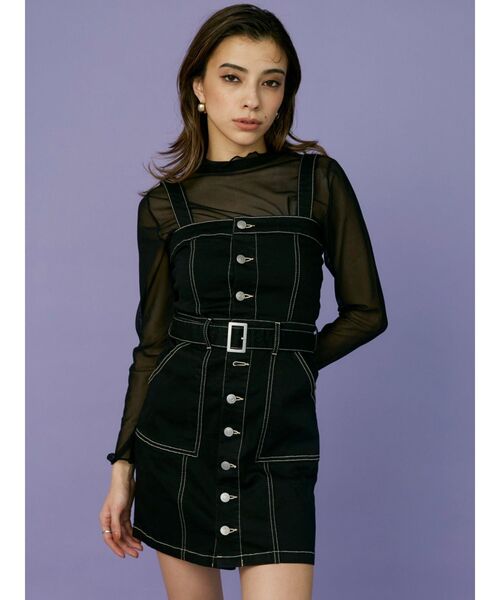 EVRIS(エヴリス)の「シアーハイネックトップス(Tシャツ/カットソー・レディース・ブラック/グリーン・FREE)」の3枚目の写真