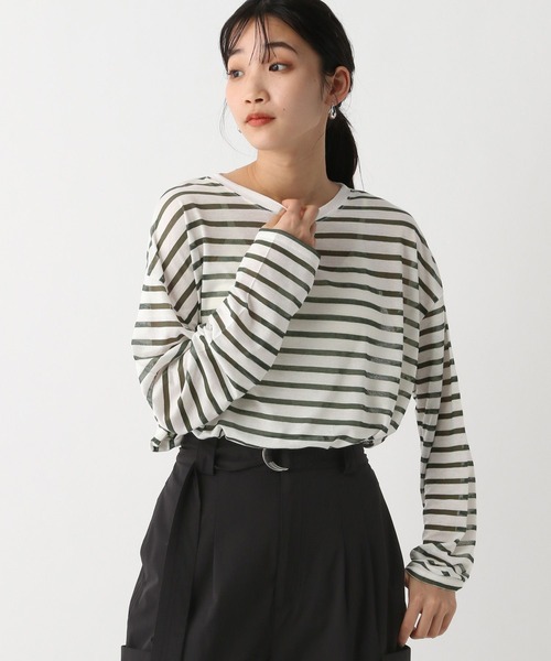 A part by（アパートバイ）の「シアーボーダーロンTEE（Tシャツ/カットソー・レディース・ライトパープル/カーキ/ブラック・FREE）」の13枚目の写真