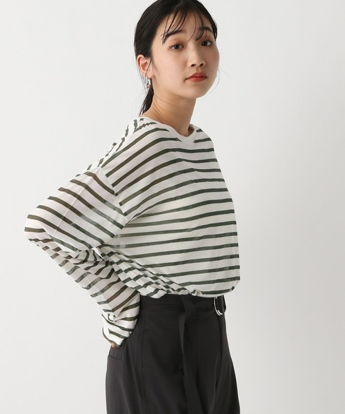 A part by（アパートバイ）の「シアーボーダーロンTEE（Tシャツ/カットソー・レディース・ライトパープル/カーキ/ブラック・FREE）」の17枚目の写真