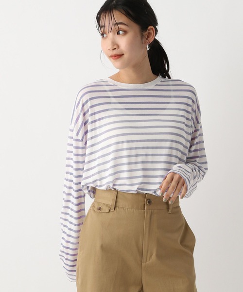 A part by（アパートバイ）の「シアーボーダーロンTEE（Tシャツ/カットソー・レディース・ライトパープル/カーキ/ブラック・FREE）」の11枚目の写真