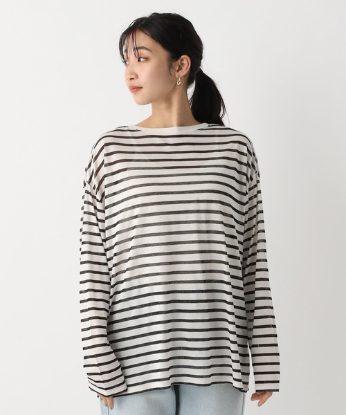 A part by（アパートバイ）の「シアーボーダーロンTEE（Tシャツ/カットソー・レディース・ライトパープル/カーキ/ブラック・FREE）」の8枚目の写真