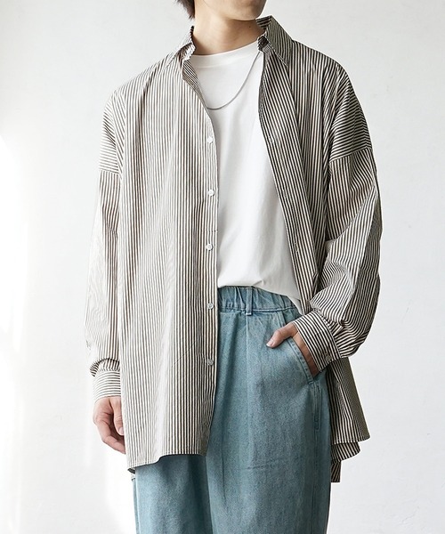 MinoriTY】ストライプビッグレギュラーカラーシャツ 秋服 メンズ