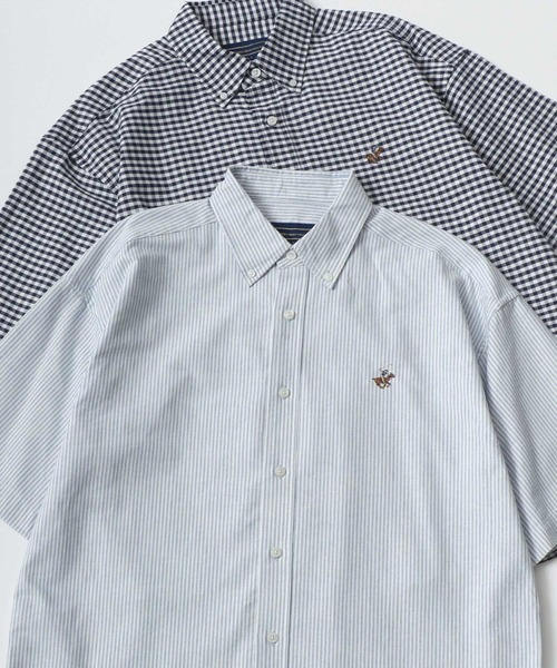 BEVERLY HILLS POLO CLUB（ビバリーヒルズポロクラブ）の「BEVERLY HILLS POLO CLUB/ビバリーヒルズポロクラブ オーバーサイズ コットン オックスフォード 無地 ストライプ チェック ワンポイント刺繍 ボタンダウン 半袖シャツ（シャツ/ブラウス・メンズ・ブルーグレー/ブルー系その他2/ブルー/ホワイト/ピンク/グリーン/イエロー/ブルー系その他・L/LL/M）」の6枚目の写真