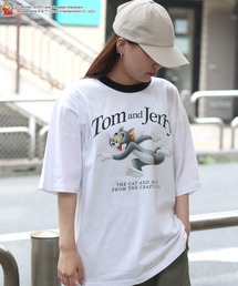 Tom＆Jerry（トムアンドジェリー）の「Tom and Jerry/トムとジェリー ビックシルエット キャラクター フロントリンガー/ バックプリント 半袖Tシャツ レディース メンズ（Tシャツ/カットソー）」