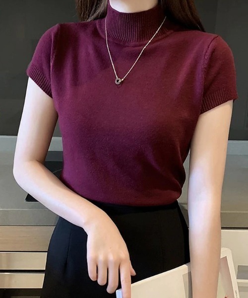 COCOMOMO(ココモモ)の「★今なら490円!★スタンドネック ニット(Tシャツ/カットソー・レディース・ベージュ/グリーン/ブラウン/ライトグリーン/パープル/グレー/ブラック/ホワイト・FREE)」の8枚目の写真