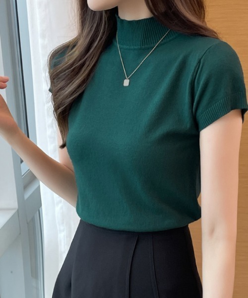 COCOMOMO(ココモモ)の「★今なら490円!★スタンドネック ニット(Tシャツ/カットソー・レディース・ベージュ/グリーン/ブラウン/ライトグリーン/パープル/グレー/ブラック/ホワイト・FREE)」の6枚目の写真