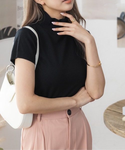 COCOMOMO(ココモモ)の「★今なら490円!★スタンドネック ニット(Tシャツ/カットソー・レディース・ベージュ/グリーン/ブラウン/ライトグリーン/パープル/グレー/ブラック/ホワイト・FREE)」の14枚目の写真
