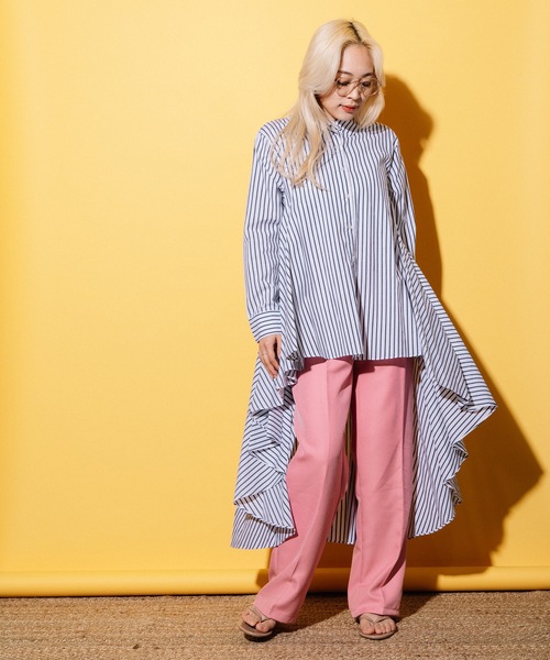 MHBG TOKYO(エムエイチビージートーキョー)の「フィッシュテール ロングシャツ ワンピース(シャツ/ブラウス・レディース・ストライプ/アイボリー・FREE)」の20枚目の写真