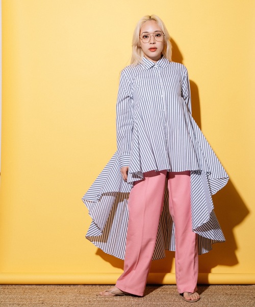 MHBG TOKYO(エムエイチビージートーキョー)の「フィッシュテール ロングシャツ ワンピース(シャツ/ブラウス・レディース・ストライプ/アイボリー・FREE)」の22枚目の写真