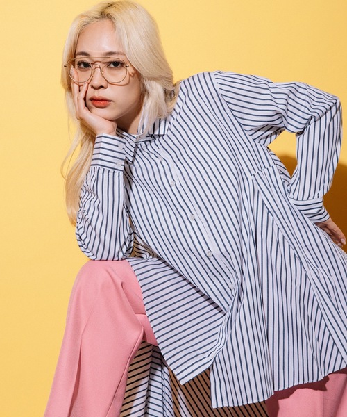 MHBG TOKYO(エムエイチビージートーキョー)の「フィッシュテール ロングシャツ ワンピース(シャツ/ブラウス・レディース・ストライプ/アイボリー・FREE)」の12枚目の写真