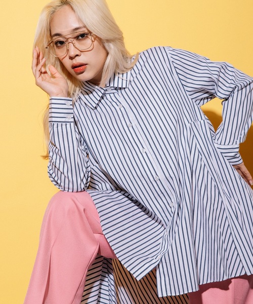 MHBG TOKYO(エムエイチビージートーキョー)の「フィッシュテール ロングシャツ ワンピース(シャツ/ブラウス・レディース・ストライプ/アイボリー・FREE)」の13枚目の写真