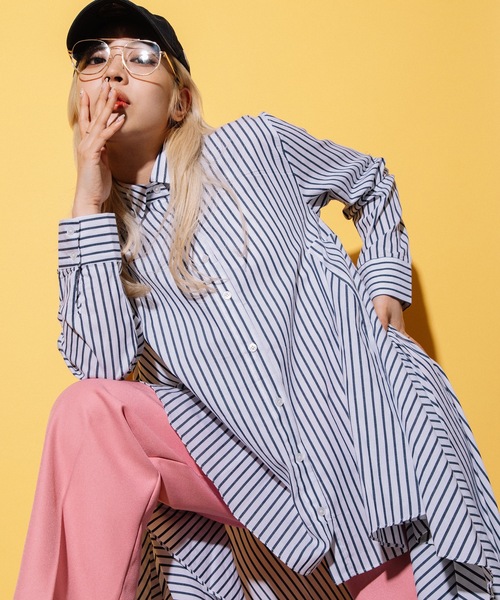 MHBG TOKYO(エムエイチビージートーキョー)の「フィッシュテール ロングシャツ ワンピース(シャツ/ブラウス・レディース・ストライプ/アイボリー・FREE)」の17枚目の写真